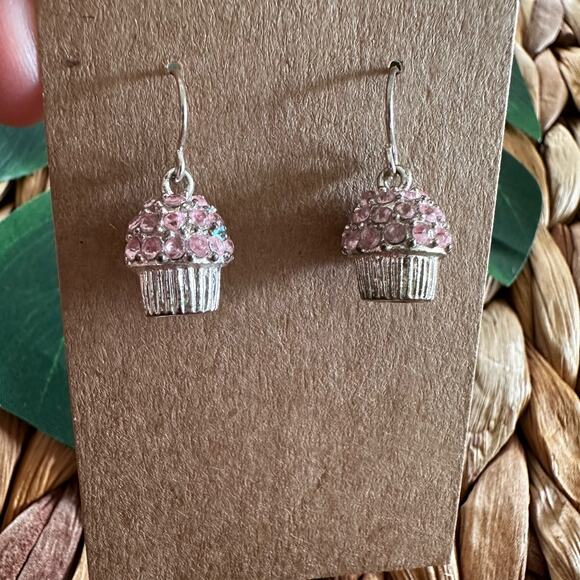 BOGO FREE Crystal pink cupcake earrings - Picture 1 of 5